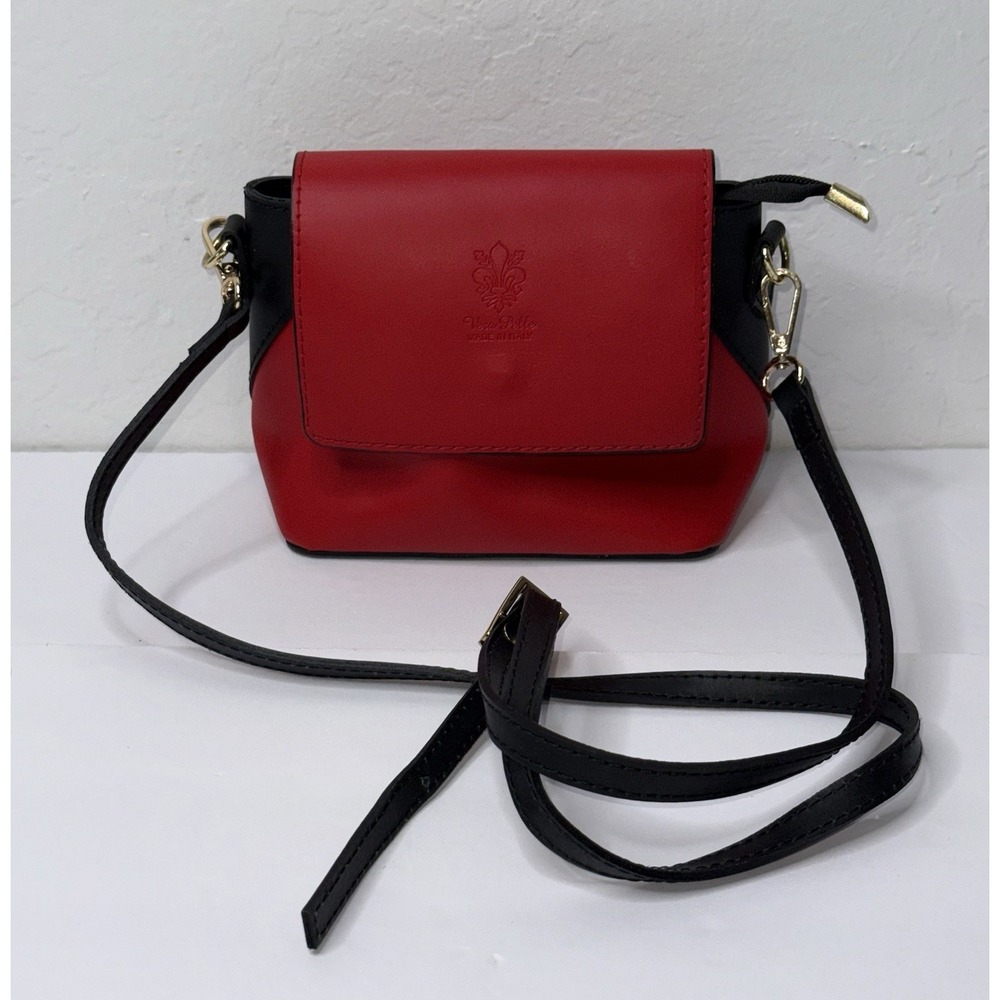 Vera Pelle Bag Women Leather Crossbody Red Black Chic Old Money Leather Vintage